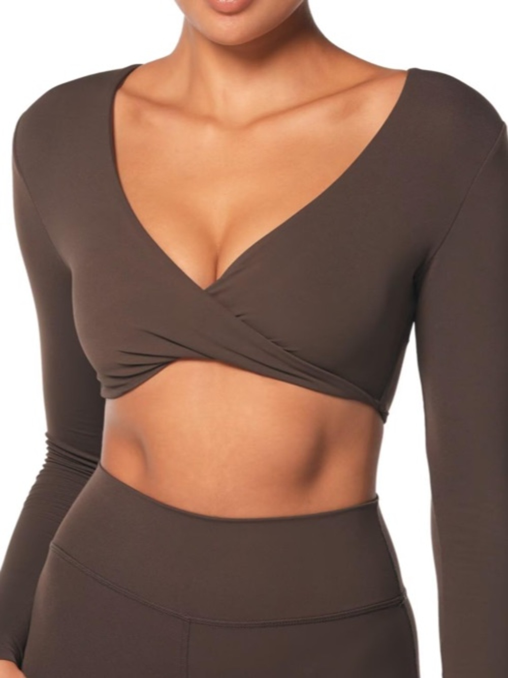 NWT Long Sleeve Twist Crop Top in Brown XS